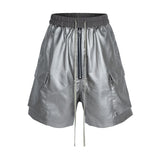 FOESCE High Street Cleanfit Wide Leg Matte Coated Cargo Shorts for Men Loose Baggy Summer Drawstring Shorts Oversize Knee Length Pants