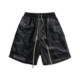 FOESCE High Street Cleanfit Wide Leg Matte Coated Cargo Shorts for Men Loose Baggy Summer Drawstring Shorts Oversize Knee Length Pants