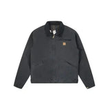 FOESCE High quality American Detroit washed retro old denim canvas workwear long sleeve large pocket coat jacket J97