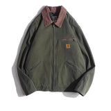 FOESCE High quality American Detroit washed retro old denim canvas workwear long sleeve large pocket coat jacket J97