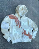 FOESCE Hip-hop Trendy Streetwear Y2K Harajuku American Retro Letter Print Zipper Hoodie Men's Punk Casual Colorful Oversized Sweatshirt