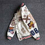 FOESCE Hip-hop high-density letter embroidery jacket bumpy filled star cotton coat winter trendy style men's and women's couple jackets