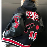 FOESCE Hip-hop high-density letter embroidery jacket bumpy filled star cotton coat winter trendy style men's and women's couple jackets