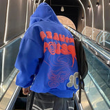 FOESCE Hip hop long sleeved pocket men's and women's streetwear Harajuku aesthetics Y2K women's hoodie letter print punk loose 2000s