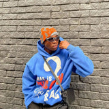 FOESCE Hip hop long sleeved pocket men's and women's streetwear Harajuku aesthetics Y2K women's hoodie letter print punk loose 2000s