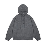 FOESCE IEFB Korean Style Men's Sweaters Casual Button Design Hooded Drawstring Round Neck Solid Color Knitting Male Loose Knits 9C8399