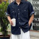 FOESCE IEFB Men's Denim Shirt 2024 Summer New Loose Trend Versatile Lapel Short Sleeve Design Single Breasted Double Pockets Top 9C5922