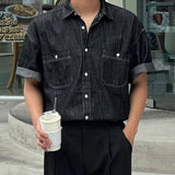 FOESCE IEFB Men's Denim Shirt 2024 Summer New Loose Trend Versatile Lapel Short Sleeve Design Single Breasted Double Pockets Top 9C5922