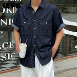 FOESCE IEFB Men's Denim Shirt 2024 Summer New Loose Trend Versatile Lapel Short Sleeve Design Single Breasted Double Pockets Top 9C5922