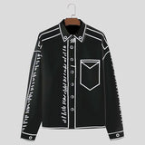FOESCE Handsome Men Tops 2025 Manga Cartoon Printed Line Shirt Fashion Male Streetwear Hot Sale Loose Long Sleeved Blouse S-5XL