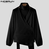 FOESCE INCERUN Tops 2025 American Style Sexy Men's Deconstruction Design Solid V-neck Shirts Casual Clubwear Long Sleeved Blouse S-5XL