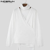 FOESCE INCERUN Tops 2025 American Style Sexy Men's Deconstruction Design Solid V-neck Shirts Casual Clubwear Long Sleeved Blouse S-5XL