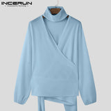 FOESCE INCERUN Tops 2025 American Style Sexy Men's Deconstruction Design Solid V-neck Shirts Casual Clubwear Long Sleeved Blouse S-5XL