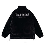 FOESCE Imitation Mink Rabbit Fur Stand Embroidered Fleece Jacket Men Winter Casual Thickened Coat Unisex Hip Hop Warm Streetwear