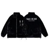 FOESCE Imitation Mink Rabbit Fur Stand Embroidered Fleece Jacket Men Winter Casual Thickened Coat Unisex Hip Hop Warm Streetwear