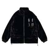 FOESCE Imitation Mink Rabbit Fur Stand Embroidered Fleece Jacket Men Winter Casual Thickened Coat Unisex Hip Hop Warm Streetwear