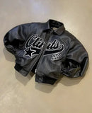 FOESCE Jackets Y2K Coats Mens Hip Hop Leather Retro Embroidery Jacket Motorcycle Wear Leather Zipper Jacket Coat Streetwear