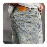 FOESCE Jacquard All Over High Street Jeans Mens 2024 New Straight Lift Pattern Loose Wide Leg Jeans Casual Boyfriend Jeans Pants Tide