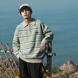 FOESCE Japan Men's Y2K Knitted Warm Polo Knit Striped Turtleneck Sweater Shirts Winter Streetwear Knitwear Korean Clothes Jumper Men