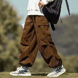 Japanese Vintage Brown Corduroy Pants Men's Loose-fit Drawstring Ankle Casual Pants Autumn/winter Season