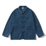 FOESCE Jean Jacket Men Cityboy Chinese Style Buckle Loose Casual Vintage Fashion Denim Jackets Cargo Coat Spring Autumn Outerwear
