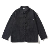 FOESCE Jean Jacket Men Cityboy Chinese Style Buckle Loose Casual Vintage Fashion Denim Jackets Cargo Coat Spring Autumn Outerwear