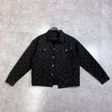 FOESCE Jeans Coat for Men with Print Denim Jackets Man Plaid Black New in Cowboy Y2k One Piece Loose Branded High Quality Size L Rock G