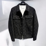 FOESCE Jeans Coat for Men with Print Denim Jackets Man Plaid Black New in Cowboy Y2k One Piece Loose Branded High Quality Size L Rock G