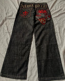 Jeans Y2k Pants Black Jeans Wide Leg Men Retro Loose Fashion Trendy Pants Hip-Hop Streetwear Y2k American Street Casual Jeans