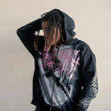 FOESCE Kanye West Vintage Zip Up Hoodie Y2k Dinosaur Bone Graffiti Sweatshirt Men Letters Embroidery Cardigan Baggy Pullovers Oversized