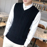 FOESCE Knit Sweater Male Solid Color Sleeveless Plain Men's Clothing Blue Vest Waistcoat Jumpers Plus Size Best Selling Products 2025 A