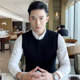 FOESCE Knit Sweater Male Solid Color Sleeveless Plain Men's Clothing Blue Vest Waistcoat Jumpers Plus Size Best Selling Products 2025 A