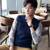 FOESCE Knit Sweater Male Solid Color Sleeveless Plain Men's Clothing Blue Vest Waistcoat Jumpers Plus Size Best Selling Products 2025 A