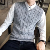 FOESCE Knit Sweater Male Solid Color Sleeveless Plain Men's Clothing Blue Vest Waistcoat Jumpers Plus Size Best Selling Products 2025 A