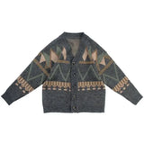 FOESCE Knitted Sweaters for Men Graphic Man Clothes Japanese Retro Coat Cardigan Jacket V Neck Argyle Plus Size Cotton Winter 2025 X S