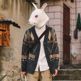 FOESCE Knitted Sweaters for Men Graphic Man Clothes Japanese Retro Coat Cardigan Jacket V Neck Argyle Plus Size Cotton Winter 2025 X S