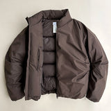 FOESCE Korean Fashion Simple Double Zipper Loose Down Jacket Men's And Women's Y2K New Harajuku Hip-Hop Gothic Casual Joker Street Wear