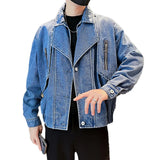 FOESCE Korean Fashion Water Denim Jacket for Men Autumn Loose Lapel Casual Jeans Social Streetwear Harajuku Hip Hop Coat Men Clothing