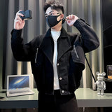 FOESCE Korean Fashion Water Denim Jacket for Men Autumn Loose Lapel Casual Jeans Social Streetwear Harajuku Hip Hop Coat Men Clothing