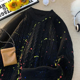 FOESCE Korean Knitted Pullover Street Clothing Splash-ink Sweater Graffiti Twist Sweater Trend Loose Knit Top Men Women Clothes