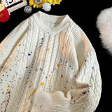 FOESCE Korean Knitted Pullover Street Clothing Splash-ink Sweater Graffiti Twist Sweater Trend Loose Knit Top Men Women Clothes