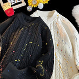 FOESCE Korean Knitted Pullover Street Clothing Splash-ink Sweater Graffiti Twist Sweater Trend Loose Knit Top Men Women Clothes