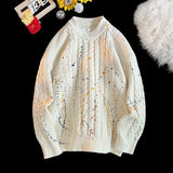 FOESCE Korean Knitted Pullover Street Clothing Splash-ink Sweater Graffiti Twist Sweater Trend Loose Knit Top Men Women Clothes