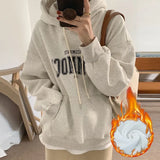 FOESCE Korean Loose Hooded Style Stylish Mid Length Hoodie Women's Long Sleeved Lazy Style Letter Printed Top