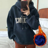 FOESCE Korean Loose Hooded Style Stylish Mid Length Hoodie Women's Long Sleeved Lazy Style Letter Printed Top