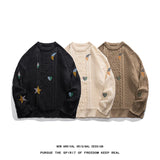 FOESCE Korean Style Round Neck Couple Sweater Autumn Winter New Men's Knitted Pullovers Embroidery Patterns Male Knitwear Clothing