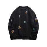 FOESCE Korean Style Round Neck Couple Sweater Autumn Winter New Men's Knitted Pullovers Embroidery Patterns Male Knitwear Clothing