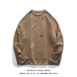 FOESCE Korean Style Round Neck Couple Sweater Autumn Winter New Men's Knitted Pullovers Embroidery Patterns Male Knitwear Clothing