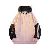 FOESCE Korean Style Trendy Striped Design Hooded Sweatshirt for Men Women Casual Zipper Cardigan Jacket Contrast Color Unisex Outerwear