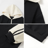 FOESCE Korean Style Trendy Striped Design Hooded Sweatshirt for Men Women Casual Zipper Cardigan Jacket Contrast Color Unisex Outerwear